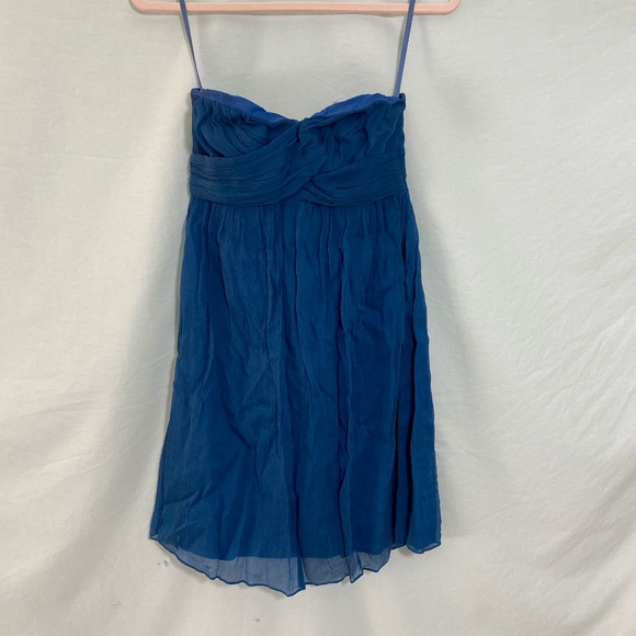 J. Crew Peacock Silk Crepe Mini Strapless Dress Size 2P Corset, Lined, Zipper. - Picture 1 of 15